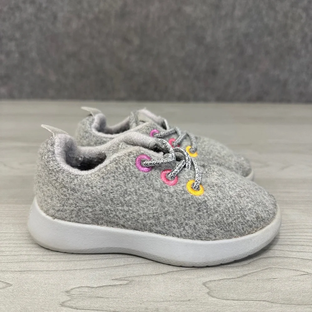 Allbirds Smallbirds Wool Runner Kids Size T7 Grey Pink Yellow Sneakers Shoes